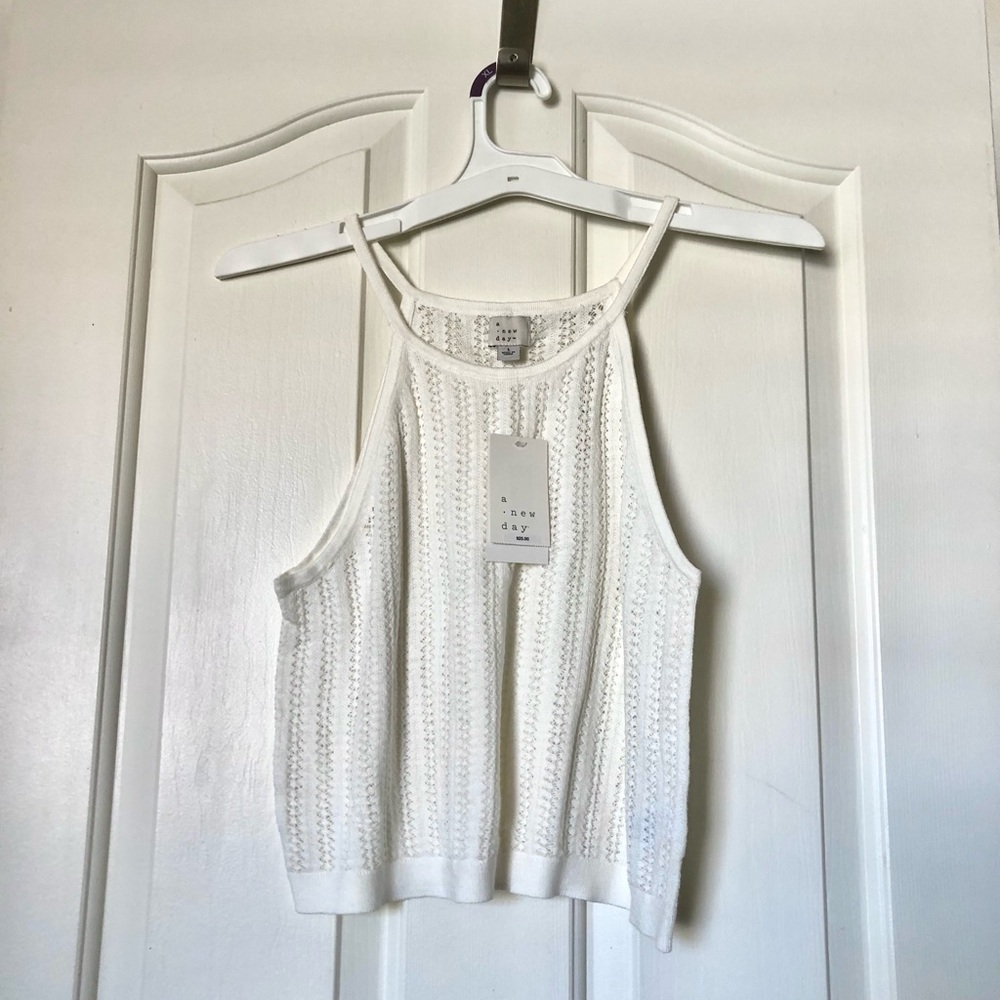 NWT a new day White Openwork Knit Halter Camisole